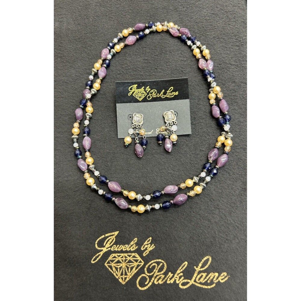 Vintage Park Lane Multi Color Beaded Necklace And Dangle/Drop Earrings J238
